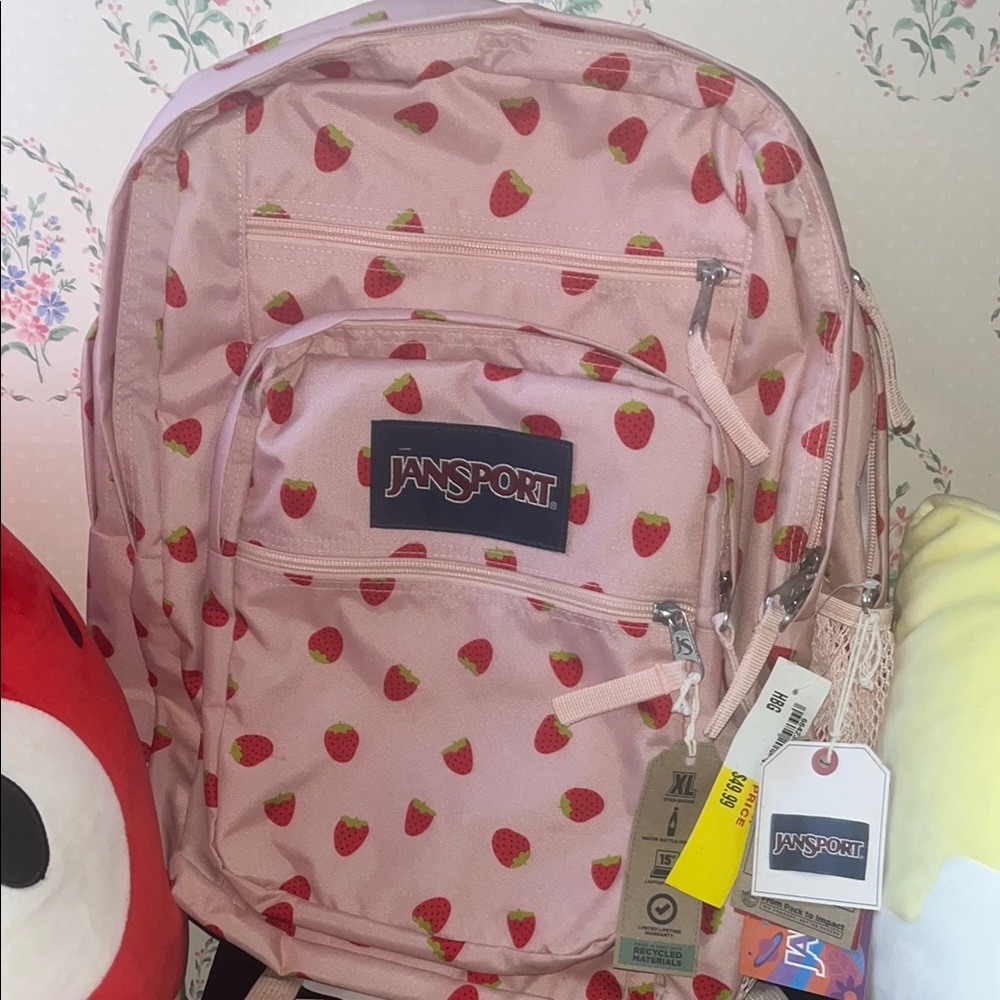Jansport Kids Backpack in Pink with Strawberry Design